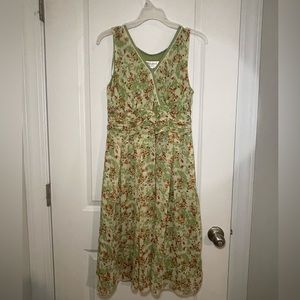 👗VTG Cottagecore Y2K Chiffon Fit & Flare Dress Green Floral Print Siz 8 Petite